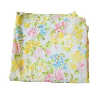 Vintage Floral Pink Blue Orange Flowers Pequot No Iron Muslin Flat Sheet 81x104